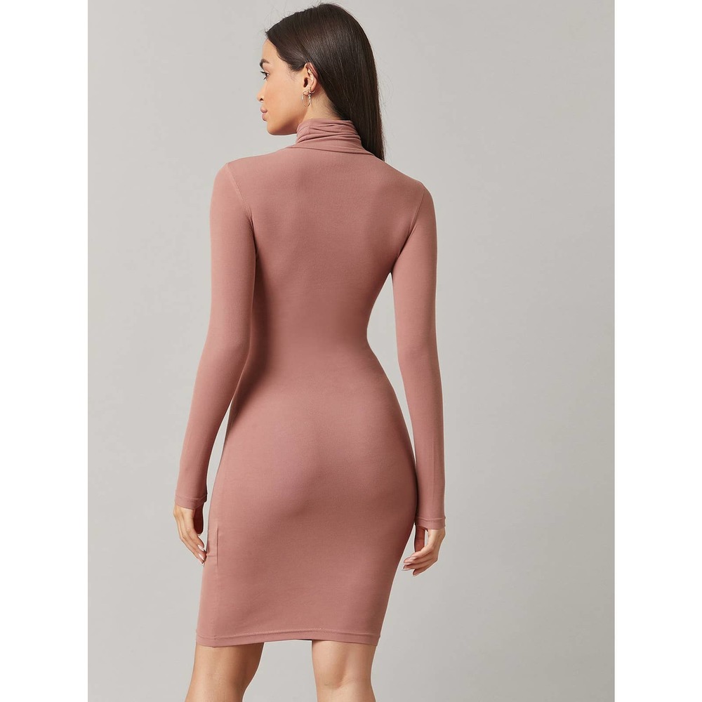 Minimalist High Neck Bodycon long sleeve midi Dress black - Picture 4 of 4